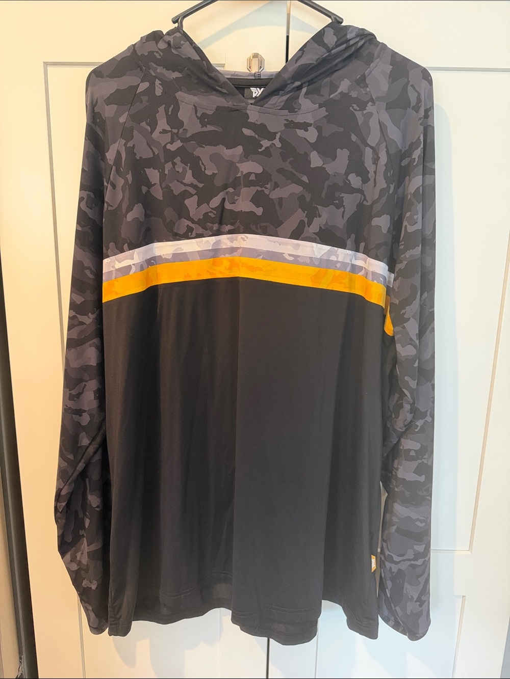 PXG Black Camo Hooded Shirt with Yellow and Gray Stripe